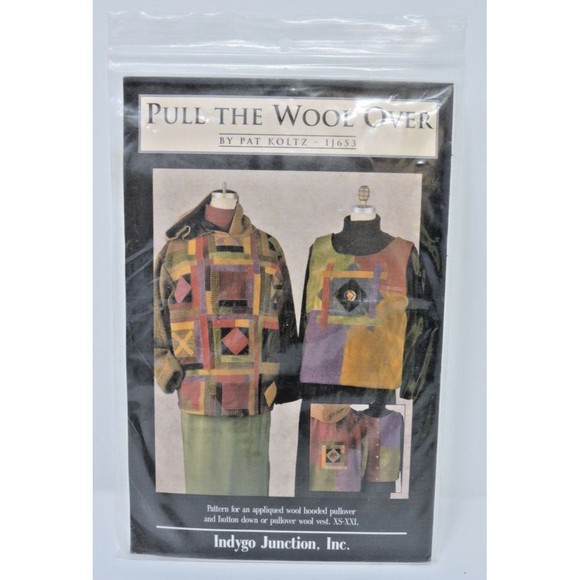 Pull The Wool Over Indygo Junction Pattern Koltz IJ653 Hooded Wool Pullover/Vest - Picture 1 of 4